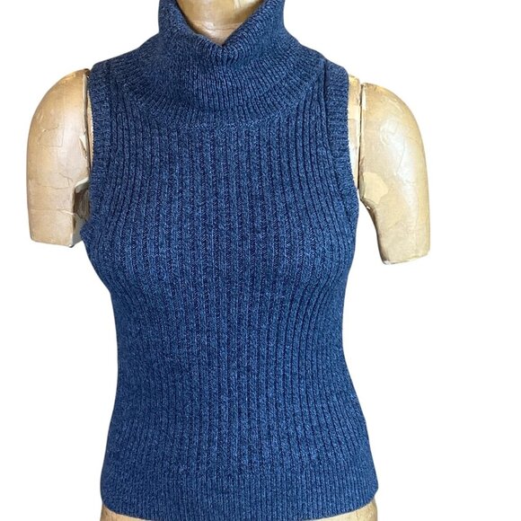 Abercrombie & Fitch Sleeveless Ribbed Knit Turtleneck Sweater S Blue #223N - Picture 1 of 8